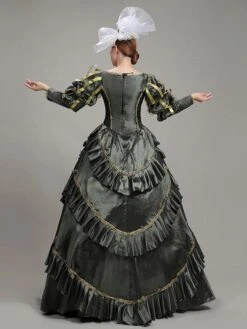 Prom Dress 2024 Rococo Long Sleeve Deep Gray Classic Victorian Dress With Headdress -AYA Cosplay Shop 202203281526375974318
