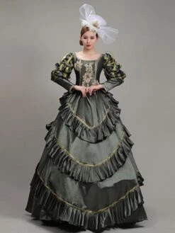 Prom Dress 2024 Rococo Long Sleeve Deep Gray Classic Victorian Dress With Headdress -AYA Cosplay Shop 202203281526385176049