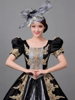 Prom Dress 2024 Rococo Short Sleeves Black Classic Victorian Dress With Headdress -AYA Cosplay Shop 202203281526401162097