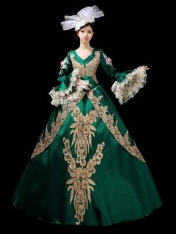 Prom Dress 2024 Rococo Long Sleeve Green Victorian Dress With Headwear -AYA Cosplay Shop 202203281526425912844