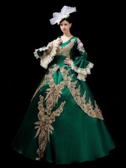 Prom Dress 2024 Rococo Long Sleeve Green Victorian Dress With Headwear -AYA Cosplay Shop 202203281526434923483