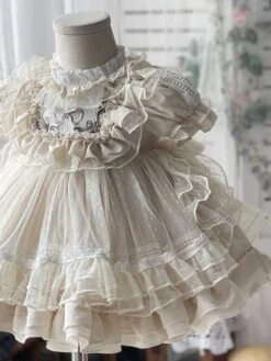 Girls Princess Dress Ruffles Polka Dot Short Sleeve Apricot Summer Kids Dress -AYA Cosplay Shop 202203291519198771950