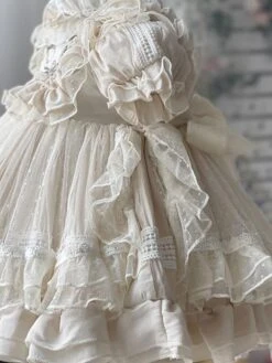 Girls Princess Dress Ruffles Polka Dot Short Sleeve Apricot Summer Kids Dress -AYA Cosplay Shop 202203291519201916178