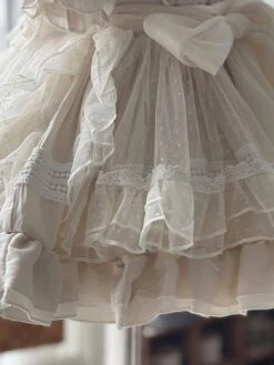 Girls Princess Dress Ruffles Polka Dot Short Sleeve Apricot Summer Kids Dress -AYA Cosplay Shop 202203291519205132919