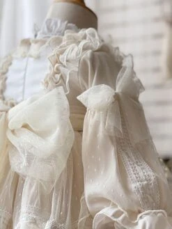 Kids Princess Dress Polka Dot Long Sleeve Apricot Wedding Flower Girl Dress -AYA Cosplay Shop 202203291519221402598