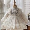 Kids Princess Dress Polka Dot Long Sleeve Apricot Wedding Flower Girl Dress -AYA Cosplay Shop 202203291519229095272