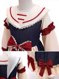 Girls Party Dress Princess Lace Long Sleeves Dark Navy Kids Dress -AYA Cosplay Shop 202203291519295842428