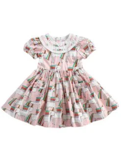 Girl Dress Horse Pattern Short Sleeves Cute Pink Kids Dress -AYA Cosplay Shop 202203291519356825371