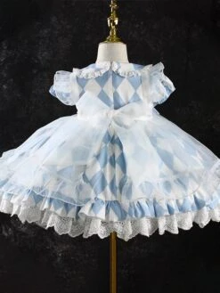 Girls Princess Dress Bows Short Sleeve Light Sky Blue Kids Dress -AYA Cosplay Shop 202203291519386003831