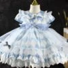Girls Princess Dress Bows Short Sleeve Light Sky Blue Kids Dress -AYA Cosplay Shop 202203291519389079