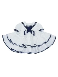 Girls Dress Navy Style Bow Short Sleeves White Kids Dress -AYA Cosplay Shop 202203291519421027020