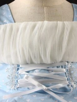 Girls Princess Dress Lace Polka Dot Short Sleeves Light Sky Blue Kids Dress -AYA Cosplay Shop 202203291520556427949