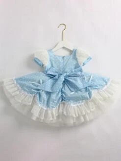 Girls Princess Dress Lace Polka Dot Short Sleeves Light Sky Blue Kids Dress -AYA Cosplay Shop 202203291520563014068