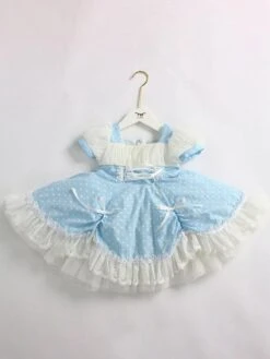 Girls Princess Dress Lace Polka Dot Short Sleeves Light Sky Blue Kids Dress -AYA Cosplay Shop 202203291520566533849