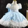 Girls Princess Dress Lace Polka Dot Short Sleeves Light Sky Blue Kids Dress -AYA Cosplay Shop 202203291520569447899