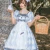 Sweet Lolita Dress Alice Plaid Short Sleeves Light Sky Blue Lolita OP Dress With Apron -AYA Cosplay Shop 202204031519086799056