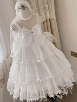Sweet Lolita Dress Small Ice Cream Three-stage Solid Pearl Bows Sleeveless Lolita JSK Dress -AYA Cosplay Shop 202204061143345386986