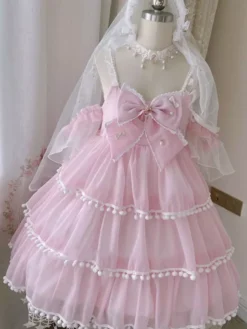 Sweet Lolita Dress Small Ice Cream Three-stage Solid Pearl Bows Sleeveless Lolita JSK Dress -AYA Cosplay Shop 202204061143349098882