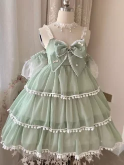 Sweet Lolita Dress Small Ice Cream Three-stage Solid Pearl Bows Sleeveless Lolita JSK Dress -AYA Cosplay Shop 202204061143352176000