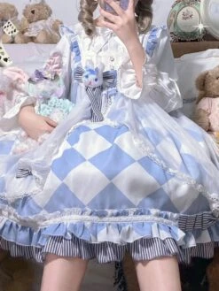 Sweet Lolita Dress Alice In Wonderland Costumes Cute Bunny Sleeveless Light Sky Blue JSK Dress -AYA Cosplay Shop 202204061539011034089