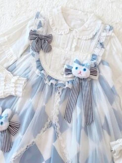 Sweet Lolita Dress Alice In Wonderland Costumes Cute Bunny Sleeveless Light Sky Blue JSK Dress -AYA Cosplay Shop 202204061539021602692