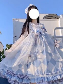 Sweet Lolita Dress Alice In Wonderland Costumes Cute Bunny Sleeveless Light Sky Blue JSK Dress -AYA Cosplay Shop 202204061539034875109
