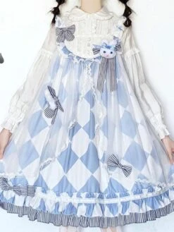 Sweet Lolita Dress Alice In Wonderland Costumes Cute Bunny Sleeveless Light Sky Blue JSK Dress -AYA Cosplay Shop 202204061539048893782