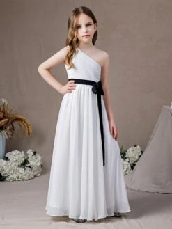 Flower Girl Dress One Shoulder Strapless Belt Kids Birthday Party Dresses -AYA Cosplay Shop 202204061539383631136