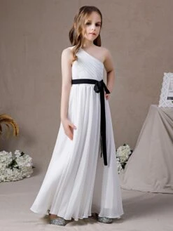 Flower Girl Dress One Shoulder Strapless Belt Kids Birthday Party Dresses -AYA Cosplay Shop 202204061539386636735
