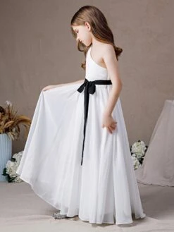 Flower Girl Dress One Shoulder Strapless Belt Kids Birthday Party Dresses -AYA Cosplay Shop 202204061539394845445