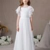 Flower Girl Dress Lace Short Sleeve Long Chiffon Kids Birthday Party Dresses -AYA Cosplay Shop 202204061539410215844