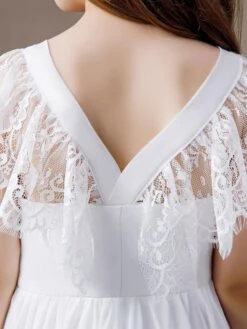 Flower Girl Dress Lace Short Sleeve Long Chiffon Kids Birthday Party Dresses -AYA Cosplay Shop 202204061539428471705