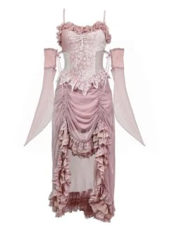 Gothic Lolita Dress Lace Sleeveless Pink Lolita JSK Dress With Oversleeves -AYA Cosplay Shop 202204061601064147635