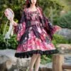 Japanese Style Lolita Dress 3-Piece Set Floral Print Sleeveless Bowknot Kimono Lolita Outfits