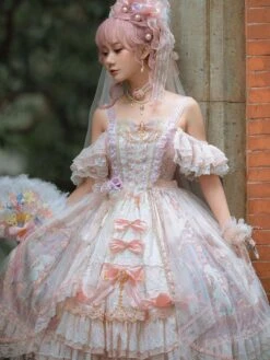 Lolita Wedding Dress Gorgeous Floral Print Sleeveless Sweet Lolita JSK Dress -AYA Cosplay Shop 202204141346345631734