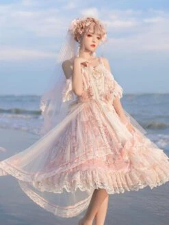 Lolita Wedding Dress Gorgeous Floral Print Sleeveless Sweet Lolita JSK Dress -AYA Cosplay Shop 202204141346352729785