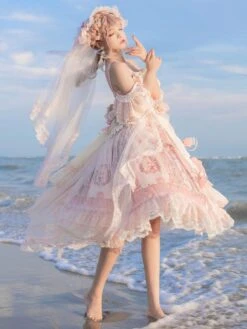 Lolita Wedding Dress Gorgeous Floral Print Sleeveless Sweet Lolita JSK Dress -AYA Cosplay Shop 202204141346359382795