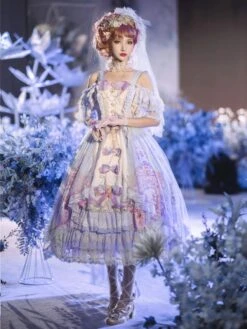 Lolita Wedding Dress Gorgeous Floral Print Sleeveless Sweet Lolita JSK Dress -AYA Cosplay Shop 202204141346382297989