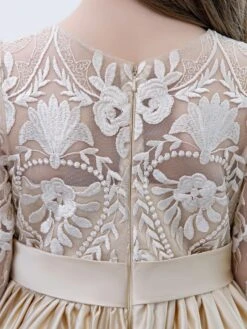 Champagne Flower Girl Dress Lace Jewel Neck Half Sleeves Kids Birthday Party Dresses -AYA Cosplay Shop 20220419181749618882