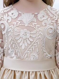 Champagne Flower Girl Dress Lace Jewel Neck Half Sleeves Kids Birthday Party Dresses -AYA Cosplay Shop 202204191817508131458