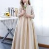 Champagne Flower Girl Dress Lace Jewel Neck Half Sleeves Kids Birthday Party Dresses -AYA Cosplay Shop 202204191817526136948