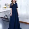 Dark Navy Flower Girl Dress Chiffon Lace V-Neck Short Sleeves Kids Birthday Party Dresses -AYA Cosplay Shop 202204201452153244222