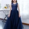 Dark Navy Flower Girl Dress Lace Jewel Neck Sleeveless Kids Birthday Party Dresses -AYA Cosplay Shop 202204201452221115270