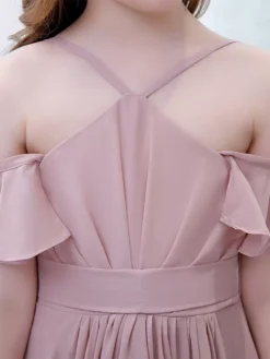 Cameo Pink Flower Girl Dress Chiffon Pleated Off-The-Shoulder Sleeveless Kids Birthday Party Dresses -AYA Cosplay Shop 202204201452293781147