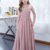 Lotus Pink Flower Girl Dress Chiffon Pleated Halter Sleeveless Kids Birthday Party Dresses -AYA Cosplay Shop 202204201452334445174