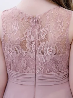 Pink Flower Girl Dress Chiffon Lace Jewel Neck Sleeveless Lotus Kids Birthday Party Dresses -AYA Cosplay Shop 202204201452344284314