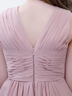 Lotus Pink Flower Girl Dress Chiffon Pleated V-Neck Sleeveless Kids Birthday Party Dresses -AYA Cosplay Shop 202204201452408252803