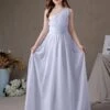 White Flower Girl Dress Chiffon Pleated One-Shoulder Sleeveless Kids Birthday Party Dresses
