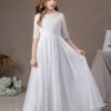 Ivory Flower Girl Dress Lace Jewel Neck Half Sleeves Kids Birthday Party Dresses -AYA Cosplay Shop 202204201452599086277