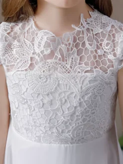 Ivory Flower Girl Dress Lace Jewel Neck Short Sleeves Kids Birthday Party Dresses -AYA Cosplay Shop 202204201453142254217
